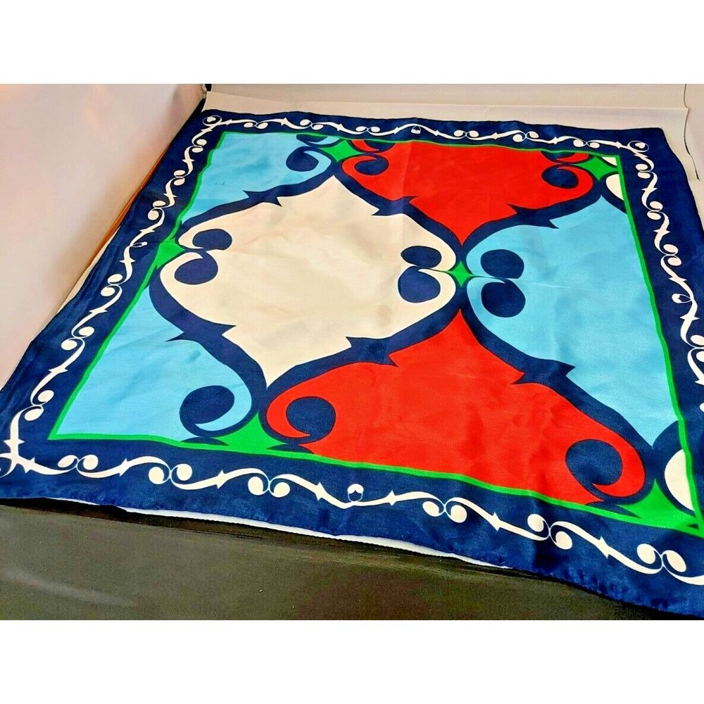Vintage Unbranded Swirls Design Red White Blue Scarf Bandana 19x19 Polyester